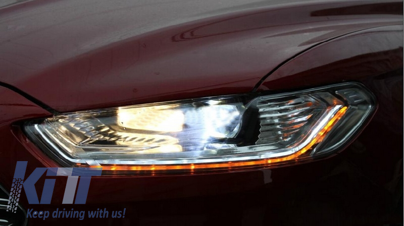LED DRL Headlights Ford Mondeo MK5 (2013-2016) Flowing Dynamic Sequential Turning Lights Black - CarPartsTuning.com