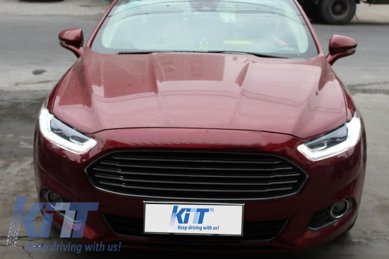 LED DRL Headlights Ford Mondeo MK5 (2013-2016) Flowing Dynamic Sequential Turning Lights Black - CarPartsTuning.com