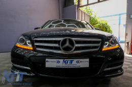 LED DRL Headlights suitable for Mercedes C-Class W204 S204 C204 Facelift (2011-2014) Black-image-6095145
