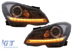 LED DRL Headlights suitable for Mercedes C-Class W204 S204 (2011-2014) with Dynamic Sequential Turning Light-image-6100226