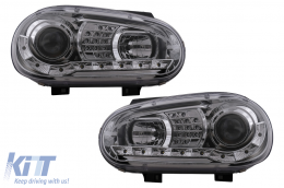 LED DRL Headlights suitable for VW Golf IV 4 (09.1997-09.2003) Chrome - HLVWG4CLED