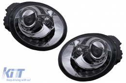 LED DRL Headlights suitable for VW New Beetle Hatchback Cabrio (10.1998-05.2005) Chrome Clear Lens