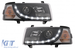 LED DRL Headlights suitable for VW Transporter T4 (1990-2003) Black - HLVWT4BLED