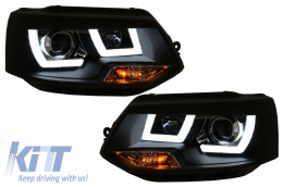 LED DRL Headlights suitable for VW Transporter T5 Multivan Facelift (2010-2015) U Tube Xenon Look - HLVWT5U