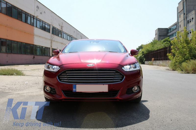 LED DRL Headlights Xenon Look suitable for Ford Mondeo MK5 (2013-2016)  Flowing Dynamic Sequential Turning Lights Chrome
