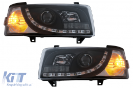 LED DRL Phares Convient pour VW Transporter T4 1990-2003 Noir-image-6089217