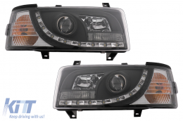 LED DRL Phares Convient pour VW Transporter T4 1990-2003 Noir-image-6089225