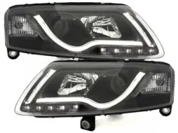 image-49-LED DRL Scheinwerfer für Audi A6 C6 4F 04-08 Tagfahrlicht Schwarz für Xenon