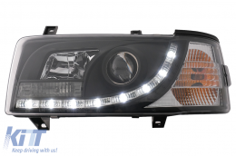 LED DRL Scheinwerfer passend für VW Transporter T4 1990-2003 Schwarz-image-6089214