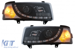 LED DRL Scheinwerfer passend für VW Transporter T4 1990-2003 Schwarz-image-6089217