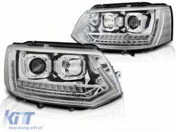 LED DRL Tube Light Headlights suitable for VW Transporter T5.1 (2010-2015) with Dynamic Turn Signals Chrome - HLVWT5CFW
