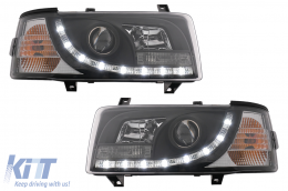 image-35-LED DRL Фарове подходящи за VW Transporter T4 (1990-2003) Черен