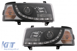 LED DRL Фарове подходящи за VW Transporter T4 (1990-2003) Черен-image-6089225