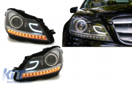 LED DRL Фарове подходящи за Mercedes C-Class W204 S204 C204 Facelift (2011-2014) Черен-image-6089848