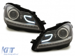 LED DRL Фарове подходящи за Mercedes C-Class W204 S204 C204 Facelift (2011-2014) Черен-image-65766