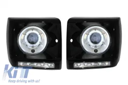 image-2-Черен Капаци за фарове LED DRL Хром подходящи за Mercedes G-Class W463 (1989-2012) G65 Дизайн с Фарове Bi-Xenon Look