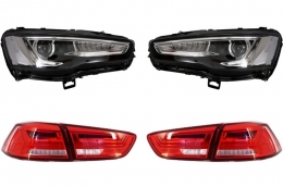image-12-Фарове LED DRL подходящи за MITSUBISHI Lancer EVO X (2007-2017) Dual Projector Sequential с LED Задни светлини Червен/ Чисто