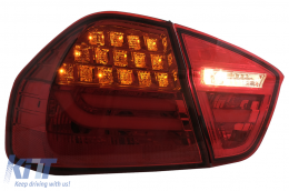 LED hátsó lámpák BMW 3 E90 (2005-2008) modellekhez, LED csík LCI dizájn, piros átlátszó-image-6087078
