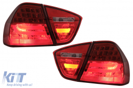 LED hátsó lámpák BMW 3 E90 (2005-2008) modellekhez, LED csík LCI dizájn, piros átlátszó-image-6087083