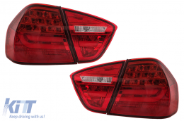 LED hátsó lámpák BMW 3 E90 (2005-2008) modellekhez, LED csík LCI dizájn, piros átlátszó-image-6087089