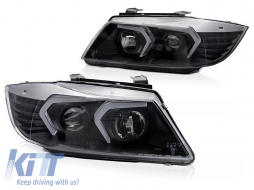 LED headlight set suitable for BMW 3 Series E90 sedan, E91 touring 2005-2008 with black base - ABBMHX6010489