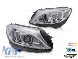 image-22-LED headlight set suitable for Mercedes C-Class W205 2014-2018 with chrome base, left and right, for the model with standard halogen headlights