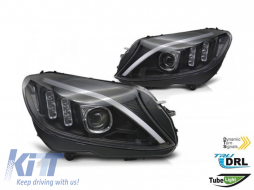 LED headlight set suitable for Mercedes C-Class W205 2014-2018 with black base, left and right, for the model with standard halogen headlights - ABHM6021241