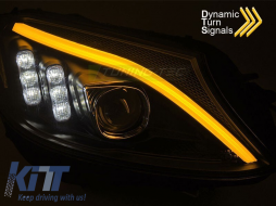 LED headlight set suitable for Mercedes C-Class W205 2014-2018 with black base, left and right, for the model with standard halogen headlights-image-6238477