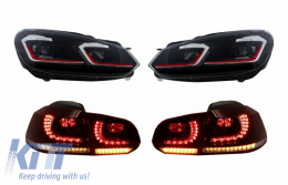 LED Headlights and Taillights suitable for VW Golf 6 VI (2008-2013) With Facelift G7.5 GTI Look Red Flowing Dynamic Sequential Turning Lights LHD - COHLVWG6FRRCFW