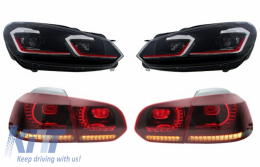 LED Headlights and Taillights suitable for VW Golf 6 VI (2008-2013) With Facelift G7.5 GTI Look Red Flowing Dynamic Sequential Turning Lights LHD - COHLVWG6FRRSFW