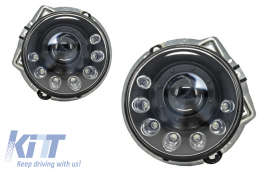 LED Headlights Black Bi-Xenon Look with DRL Covers suitable for Mercedes G-Class W463 (1989-2012)-image-6010457