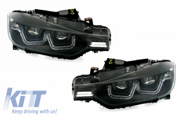 image-79-LED Headlights suitable for BMW 3 Series F30 F31 (10.2011- 06.2015) Double U 3D Xenon Look Black