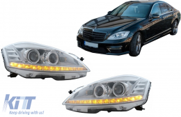 LED Headlights suitable for Mercedes S-Class W221 (2005-2009) Facelift Look LHD - HLMBW221LED