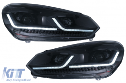 LED Headlights suitable for VW Golf 6 (2008-2013) with Facelift G7.5 Look Black Flowing Dynamic Sequential Turning Lights LHD - HLVWG6FB