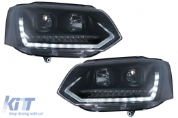 LED Headlights Tube Light DRL suitable for VW Transporter T5 (2010-2015) Dynamic Sequential Turning Light Black - HLVWT5BFW