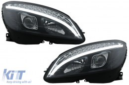 LED Headlights Tube Light suitable for Mercedes C-Class W204 S204 (2007-2010) Black with Sequential Dynamic Turning Lights