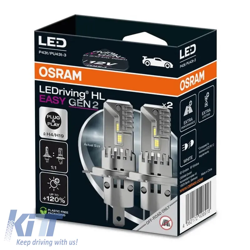 Led Kit H4/H19 Osram LEDriving HL Easy Gen2 12volt 25watt 1850/1500 lm 6500k 2pcs