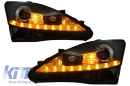 
LED nappali menetfényes első lámpák futófényes irányjelzőkkel és füst színű teljes LED hátsó lámpák LEXUS IS XE20 (2006-2013) modellekhez, Facelift XE30 Dizájn-image-6025945
