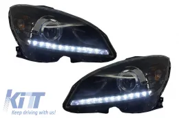 image-67-LED Tagfahrlicht Scheinwerfer für Mercedes C-Klasse W204 S204 2007–2010 Xenon-Optik Schwarz