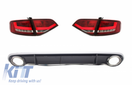 LED Taillights with Rear Diffuser and Exhaust Tips suitable for Audi A4 B8 8K Limousine (2007-2010) Red Clear RS4 Design - CORA14SLRCRD