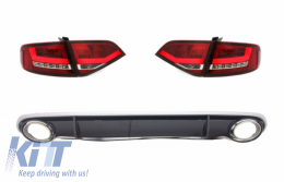 LED Taillights with Rear Diffuser and Exhaust Tips suitable for Audi A4 B8 8K Saloon (2007-2010) Red Clear RS4 Design - CORA14SLRCRD