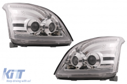 LED TUBE LIGHT Headlights suitable for Toyota Land Cruiser FJ120 (2003-2009) Chrome with Dynamic Secvential Turning Lights