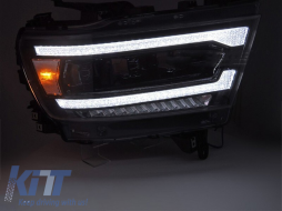 LED tuning headlight set suitable for Dodge Ram 1500 2019-2022 with black base, featuring dynamic turn signals, for the model with factory DRL lights, left and right-image-6238357