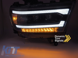 LED tuning headlight set suitable for Dodge Ram 1500 2019-2022 with black base, featuring dynamic turn signals, for the model with factory DRL lights, left and right-image-6238358