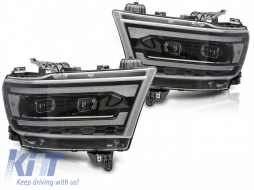 LED tuning headlight set suitable for Dodge Ram 1500 2019-2022 with black base, featuring dynamic turn signals, for the model with factory DRL lights, with 