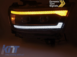 LED tuning headlight set suitable for Dodge Ram 1500 2019-2022 with black base, featuring dynamic turn signals, for the model with factory DRL lights, with 