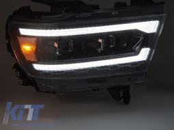LED tuning headlight set suitable for Dodge Ram 1500 2019-2022 with black base, featuring dynamic turn signals, for the model with factory DRL lights, with 