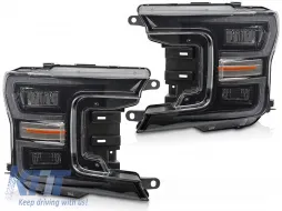 image-4-LED tuning headlight set suitable for Ford F150 2017-2020 with black base, for the model with factory DRL lights, with dynamic turn signals, left and right
