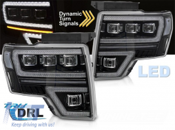 LED tuning headlight set suitable for Ford F150 2008-2014 with black base, for the model with factory DRL lights, with dynamic turn signals, with 