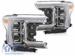 LED tuning headlight set suitable for Ford F150 2017-2020 with chrome base, featuring dynamic turn signals, left and right - ABHF6021230